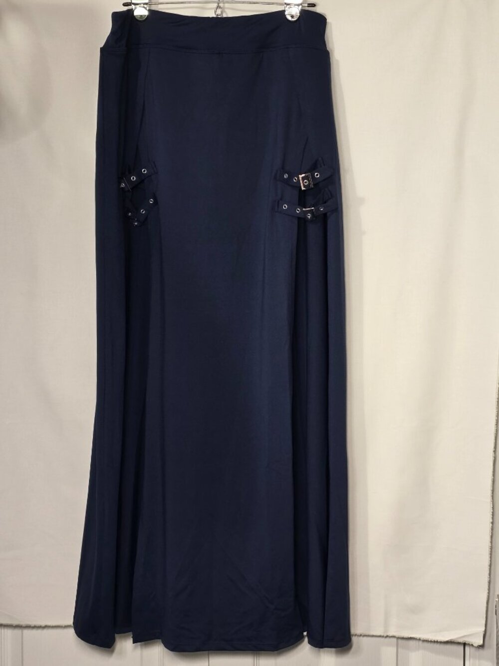 NWT HALARA Navy High Waisted Decorative Buckle Split 2-in-1 Maxi Casual Skirt